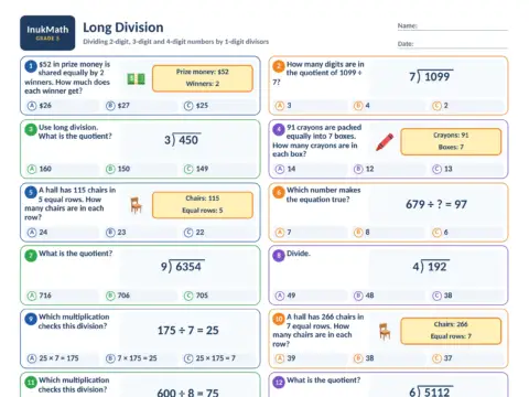 Long Division – Grade 5 math worksheet preview