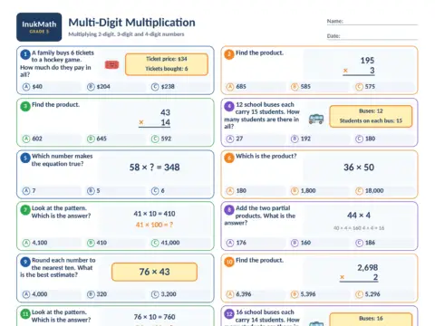 Multi-Digit Multiplication – Grade 5 math worksheet preview