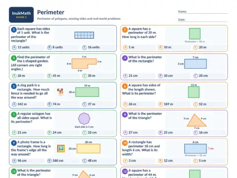 Perimeter – Grade 5 math worksheet preview