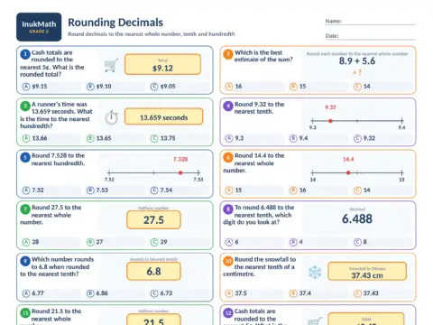 Rounding Decimals – Grade 5 math worksheet preview