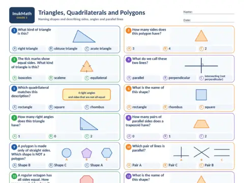 Triangles, Quadrilaterals and Polygons – Grade 5 math worksheet preview