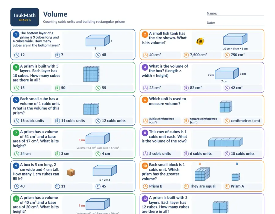 Volume – Grade 5 math worksheet (preview)