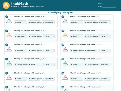 Classifying Triangles – Grade 6 math worksheet preview