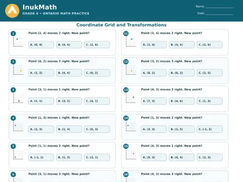 Coordinate Grid and Transformations – Grade 6 math worksheet preview