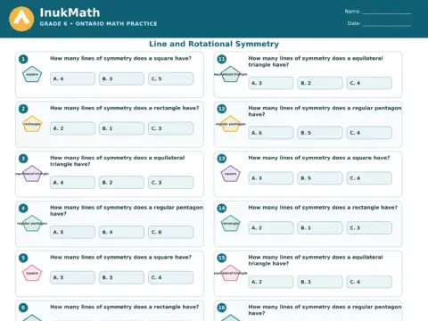 Line and Rotational Symmetry – Grade 6 math worksheet preview