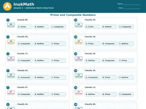 Prime and Composite Numbers – Grade 6 math worksheet preview