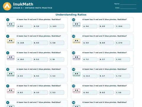 Understanding Ratios – Grade 6 math worksheet preview